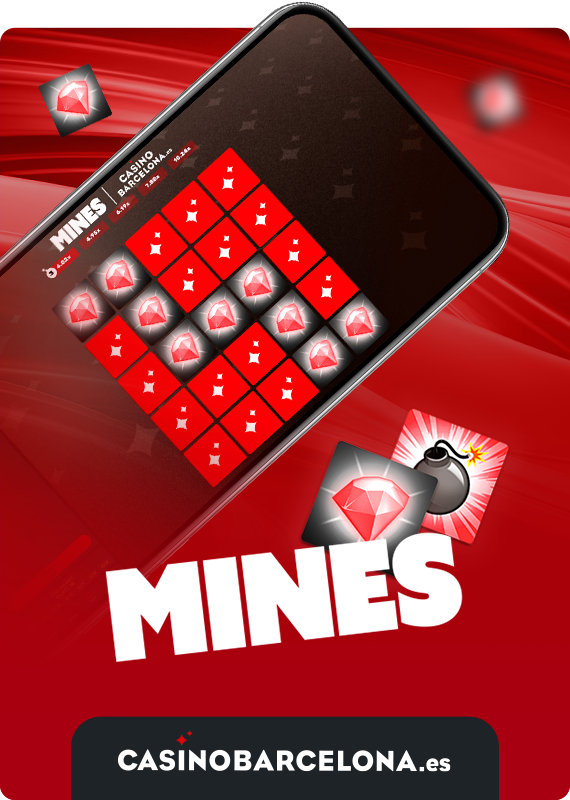 Captura de pantalla del juego Mines dentro de la casino barcelona app mostrando la interfaz de usuario y elementos de juego