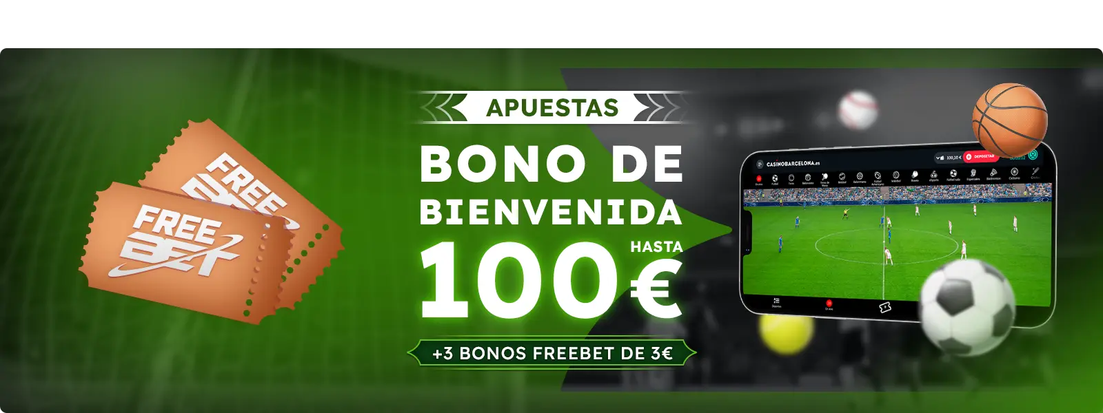 Interfaz promocional del Bono Bienvenida Casino Barcelona mostrando los términos clave